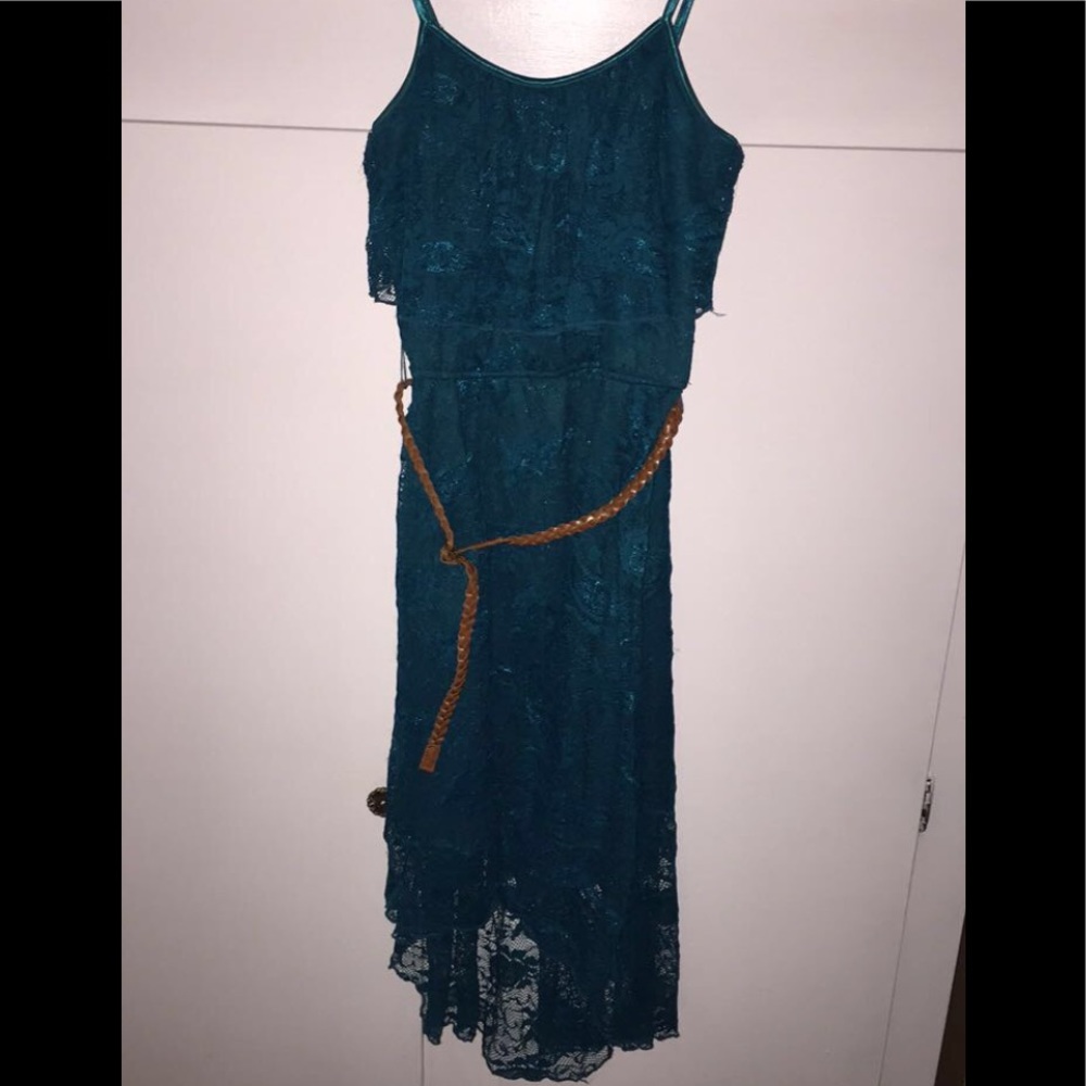 Green spaghetti strap high low dress